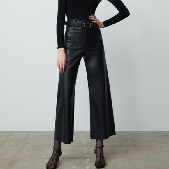 Zara Straight Leg Faux Leather Pants 